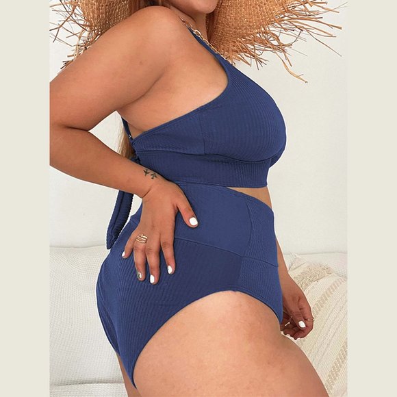 Plus Bikini Set Womens Size 16, 18, 20, 22 Blue Tie Back High Leg Swimsuits - Picture 8 of 8